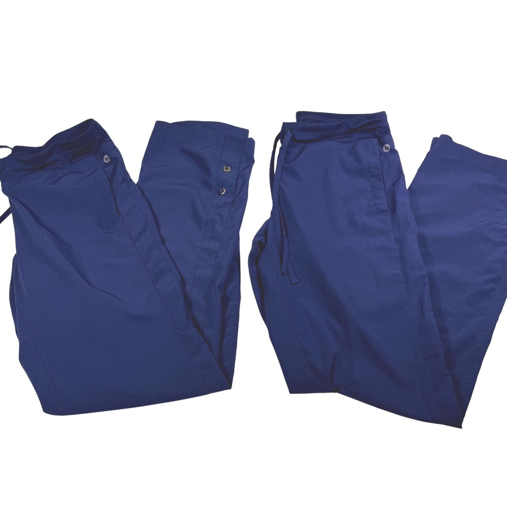 Barco One lot of 2 Scrub Pants XS Navy Blue Straight Leg Cargo Snap Hem Stretch